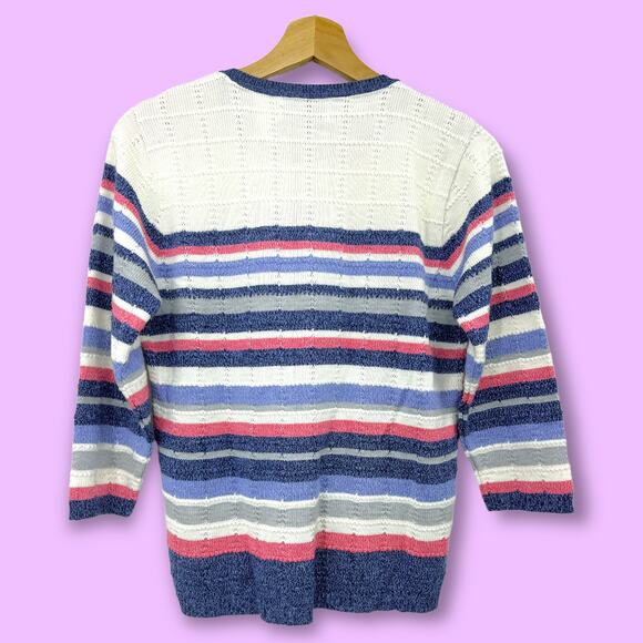 Alfred Dunner PETITE SMALL American VINTAGE Striped Knit Sweater white blue - Picture 3 of 9